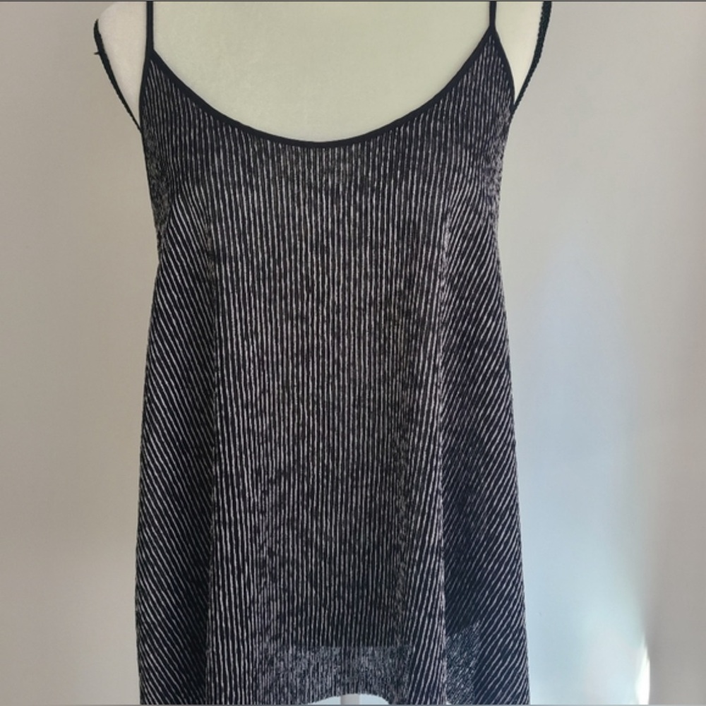 Zara Black & Silver Metallic Striped Top (US L)